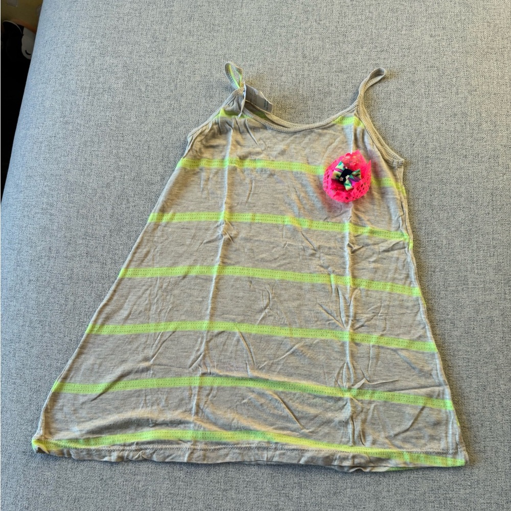 Kids Gray and Yellow Striped Swim Coverup with Pink Flower